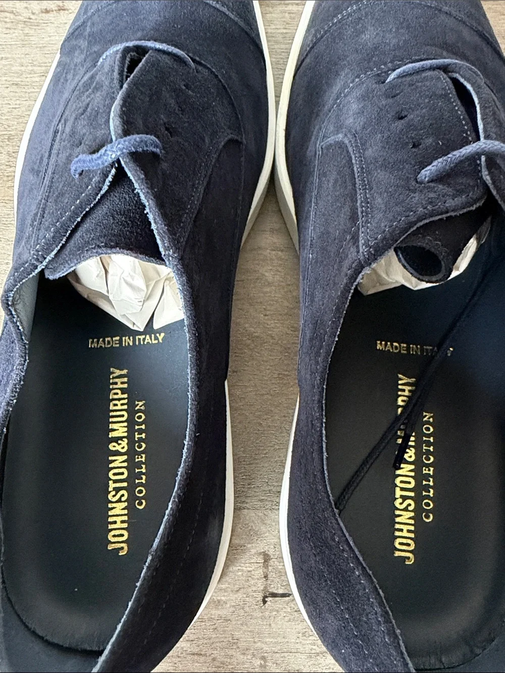 Johnston & Murphy Navy Italian Suede Bolivar Cap Toe with White Sole